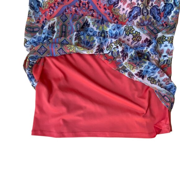 Lulus Sangria Coral Pink Tile Print Mini Shift Dress Chiffon Boho Maximalist-L - Picture 9 of 13